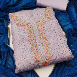 SHADOW & SAINING Floral Printed Beads and Stones Organza Unstitched Dress Material-image-16