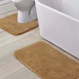 OBSESSIONS Set of 2 Camel Brown Solid 1400 GSM Anti-skid Bath Rugs-33