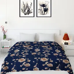 BELVOSTUM Navy Blue & Beige Floral Printed 300 TC Microfiber King Duvet Cover-picture-35