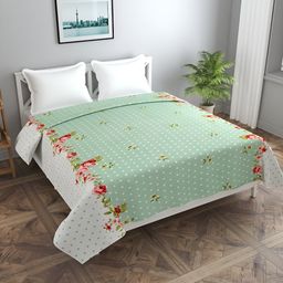 MORADO Green & White Floral Printed Cotton Durable Duvet Cover With Pillow Covers-picture-14