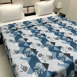 Pure Decor Batik Blue Floral Printed Pure Cotton 300 TC King Duvet Cover With Zipper-picture-18