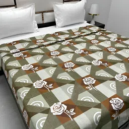 Pure Decor Green & Brown Floral Printed Pure Cotton 250 TC King Size Duvet Cover-picture-45