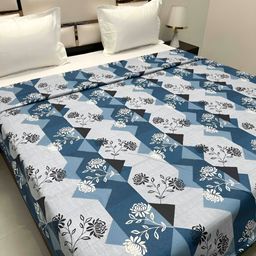 Pure Decor Blue & Grey Floral Printed 260 TC Pure Cotton King Duvet Cover With Zipper-picture-1