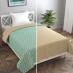 BREVARD Green & Mustard Yellow Geometric Printed Reversible Single Duvet Cover-picture-34
