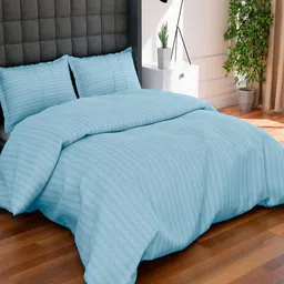 AVI Unisex Turquoise Blue Striped Pure Cotton 300 TC Duvet Cover-picture-32
