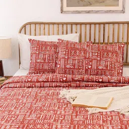 House This  Rust Printed Pure Cotton Double Queen Duvet Cover-picture-0