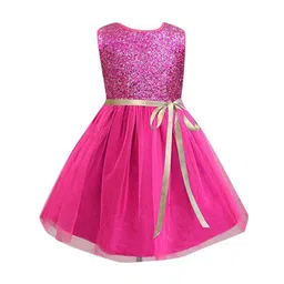 A T U N Fuchsia Pink Net Party Dress-picture-8