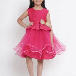 Bitiya by Bhama Girls Fuchsia Pink Embellished Fit and Flare Net Dress-picture-42