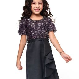 Hola Bonita Girls Sequined A-Line Dress With Scuba Ruffled-picture-17