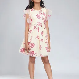 CACA CINA Beige Floral Net Dress-image-47