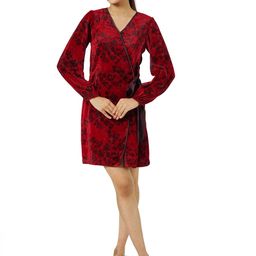 Taurus Women Floral Print Long Sleeves Velvet Mini Wrap Dress-image-84