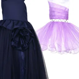 Samsara Couture Navy Blue & Purple Pack Of 2 Embellished Cotton Net Dress-image-44