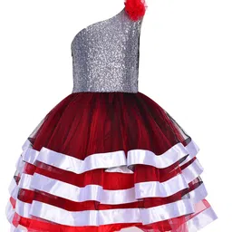 Samsara Couture Silver-Toned & Red Embellished One Shoulder Net Dress-15