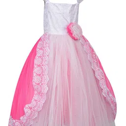 Samsara Couture Kids Girls White And Pink Applique Embroidered Detail Layered Net Dress-image-81