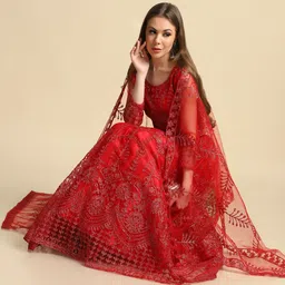 KALINI Embroidered Thread Work Semi-Stitched Lehenga & Unstitched Blouse With Dupatta-picture-2