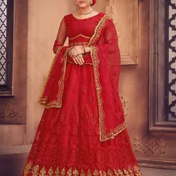 KALINI Embroidered Thread Work Semi-Stitched Lehenga & Unstitched Blouse With Dupatta-16