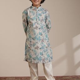 Manyavar Boys Floral Printed Regular Linen Kurta with Pyjamas-20