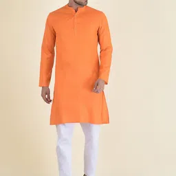DEYANN Men Orange Solid Kurta with Pyjamas-image-83