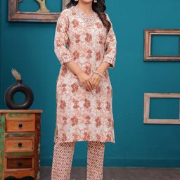 KALINI Women Floral Printed Regular Pure Cotton Kurta with Pyjamas-picture-19
