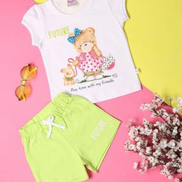 V-Mart Girls Printed Cotton Round Neck T-shirt with Shorts-image-76