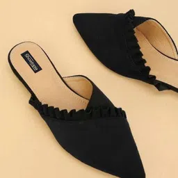 Shoetopia Women Black Solid Velvet Mules-picture-37