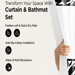 Kuber Industries White & Black 3 Pieces Animal Printed Shower Curtain & Bathmat Set-picture-12