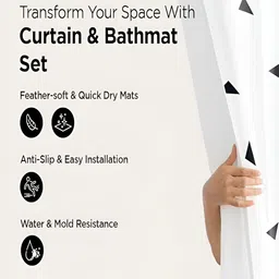 Kuber Industries White & Black 3 Pieces Geometric Shower Curtain & Bathmat Set-picture-28