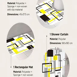 Kuber Industries White & Yellow 3 Pieces Geometric Shower Curtain & Bathmat Set image 2