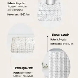 Kuber Industries White & Grey 3 Pieces Geometric Printed Shower Curtain & Bathmat Set image 4