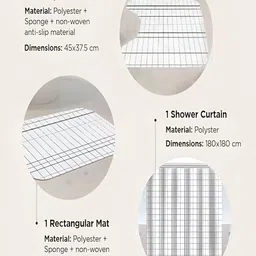 Kuber Industries White & Grey 3 Pieces Geometric Shower Curtain & Bathmat Set image 2