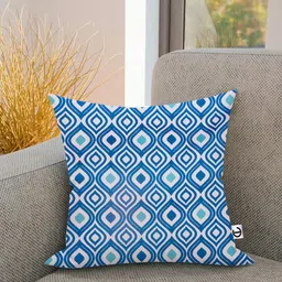 CURIOUS LIFESTYLE White & Blue Geometric Printed Cotton Square Cushion Cover-image-82