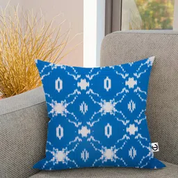 CURIOUS LIFESTYLE Blue & White Set of 2 Geometric Printed Cotton Square Cushion Covers-16