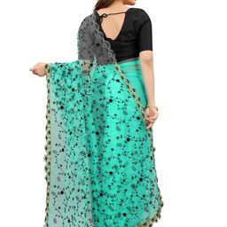 BARKIYA CREATION Ethnic Motifs Embroidered Net Saree image 4