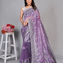 BARKIYA CREATION Embellished Embroidered Net Saree-image-11