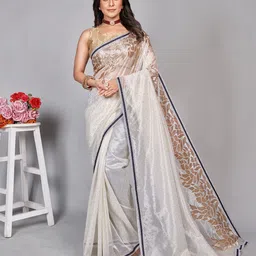BARKIYA CREATION Beads and Stones Embroidered Net Saree-image-25