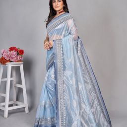 BARKIYA CREATION Embroidered Net Designer Saree image 4
