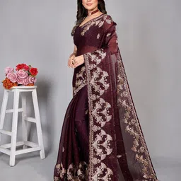 BARKIYA CREATION Embellished Embroidered Net Heavy Work Saree image 4