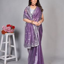 BARKIYA CREATION Embellished Embroidered Net Saree image 4