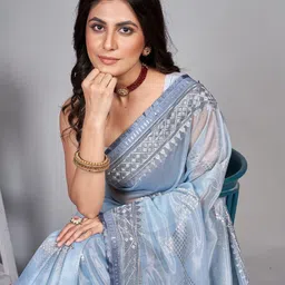 BARKIYA CREATION Embroidered Net Designer Saree image 3