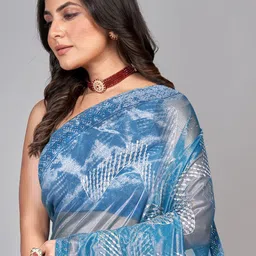 BARKIYA CREATION Embellished Beads and Stones Net Saree image 4