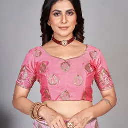 BARKIYA CREATION Embellished Zari Net Saree image 4