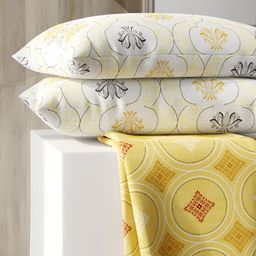 Layers Color Sense Ivy Yellow & Red Geometric Double Bedsheet with 2 Pillow Covers-31