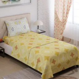 Layers Color Sense Ivy Yellow & Red Ethnic Motifs Single Bedsheet with 1 Pillow Cover-picture-15
