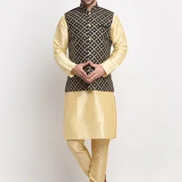 KRAFT INDIA Straight Pure Silk Kurta & Churidar With Nehru Jacket-image-84