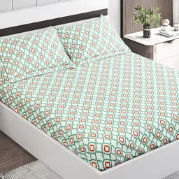 Home Centre Pacific Juniper White Geometric 144 TC Queen Bedsheet With 2 Pillow Covers-image-42
