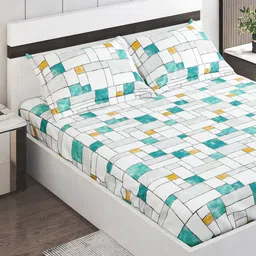 Home Centre Pacific Juniper White Geometric 144 TC Queen Bedsheet With 2 Pillow Covers-image-41