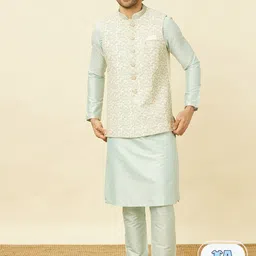 Manyavar Solid Kurta and Pyjamas with Nehru Jacket-image-37