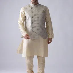 KISAH Mandarin Collar Kurta & Churidar & Nehru Jacket Set-image-0