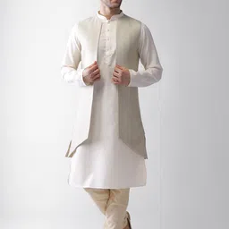 KISAH Men Textured Regular Fit Geometric Pattern Kurta Jacket Churidar Set image 1