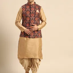 KISAH Men Mandarin Collar Regular Kurta With Dhoti Pants & Nehru Jacket-picture-27